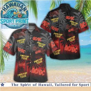 ACDC PWR UP Tour Red Sunset Palm Tree Hawaiian Shirt
