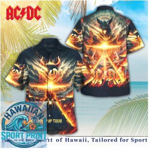 ACDC Power Up Tour Fire Flame Rock Band Hawaiian Shirt