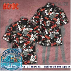ACDC Power Up White Floral Tropical Rock Band Hawaiian Shirt