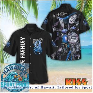 Ace Frehley KISS Rock Band Blue Motorcycle Tropical Hawaiian Shirt Beach