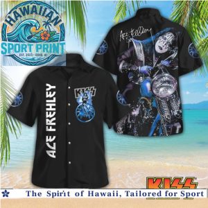 Ace Frehley KISS Rock Band Blue Motorcycle Tropical Hawaiian Shirt Beach