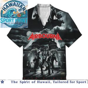 Airbourne Hard Rock Band Skull Aviator Graphic Hawaiian Shirt