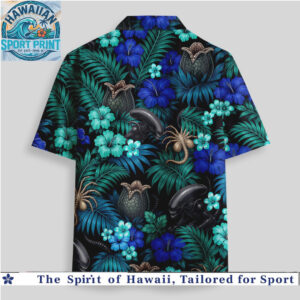 Alien Xenomorph Facehugger Dark Tropical Floral Hawaiian Shirt