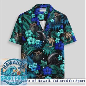 Alien Xenomorph Facehugger Dark Tropical Floral Hawaiian Shirt