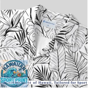 Alien Xenomorph Monster Tropical Jungle Monstera Leaves Black White Hawaiian Shirt