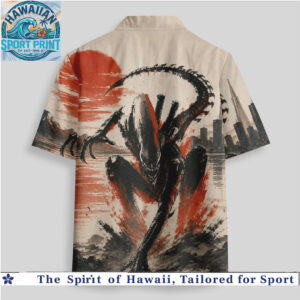 Alien Xenomorph Red Sun Japanese Art Hawaiian Shirt