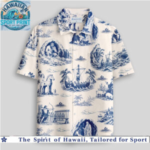 Ancient Greek Mythology Trojan Horse Toile de Jouy Blue Hawaiian Shirt
