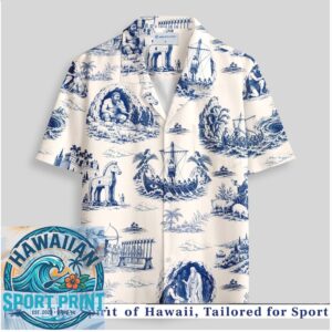 Ancient Greek Mythology Trojan Horse Toile de Jouy Blue Hawaiian Shirt