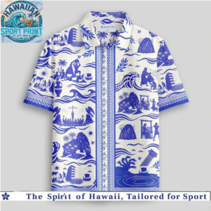 Ancient Greek Pottery Mythology Blue Greek Key Tropical Hawaiian Shirt