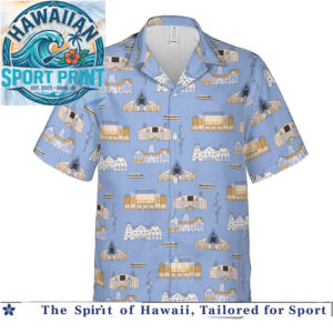 Architectural Town Building Blueprint Vintage European Hawaiian Shirt