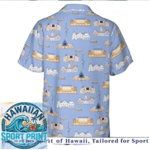 Architectural Town Building Blueprint Vintage European Hawaiian Shirt