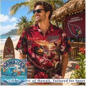 Arizona Cardinals Big Red Mascot Tropical Sunset Aloha Hawaiian Shirt
