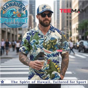 Artistic Great Wave Godzilla Battle Retro Japanese Style Hawaiian Shirt