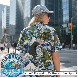 Artistic Great Wave Godzilla Battle Retro Japanese Style Hawaiian Shirt