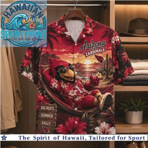 Arizona Cardinals Big Red Mascot Tropical Sunset Aloha Hawaiian Shirt