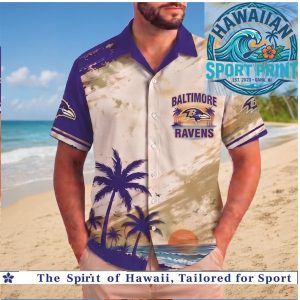 Baltimore Ravens NFL Tropical Sunset Palm Tree Hawaiian Shirt Beach Aloha