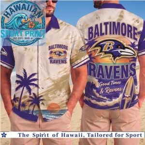 Baltimore Ravens NFL Tropical Sunset Palm Tree Hawaiian Shirt Beach Aloha