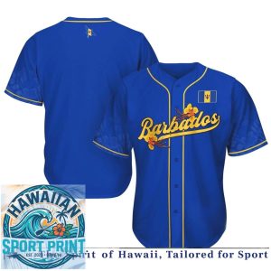 Barbados Flag Pride Red Flower Blue Baseball Jersey