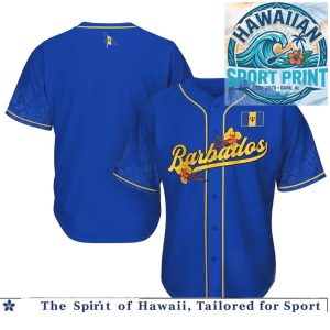 Barbados Flag Pride Red Flower Blue Baseball Jersey