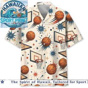 Basketball Hoop Artistic Pattern Sports Retro Tropical Beach Shirt