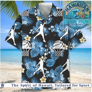 Basketball Hoop Blue Hibiscus Floral Tropical Summer Hawaiian Shirt