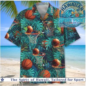 Basketball Hoop Tropical Leaves Sports Summer Hawaiian Shirt Beach