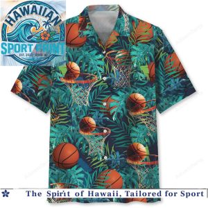 Basketball Hoop Tropical Leaves Sports Summer Hawaiian Shirt Beach