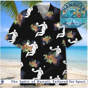 Basketball Player Silhouette Tropical Floral Summer Hawaiian Shirt