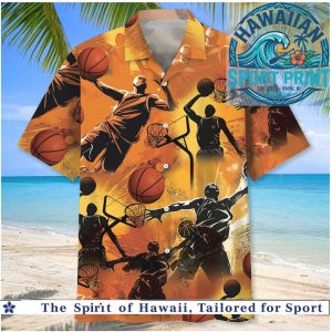Basketball Silhouette Golden Court Action Tropical Hawaiian Shirt