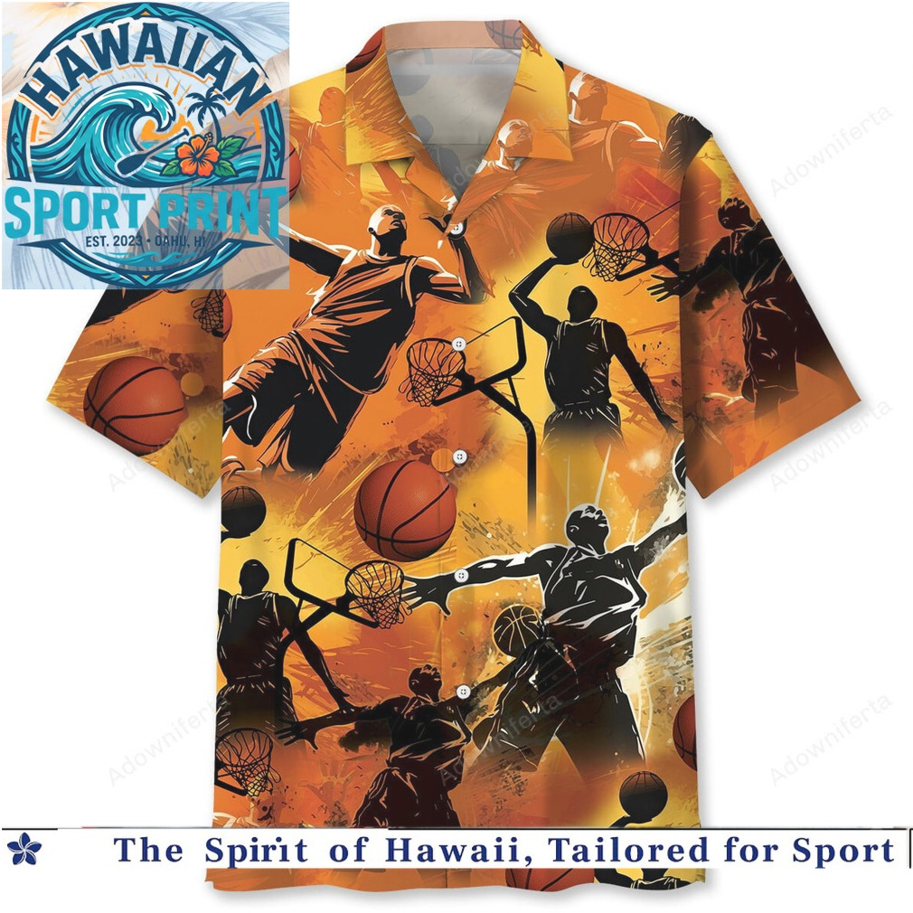 Basketball Silhouette Golden Court Action Tropical Hawaiian Shirt Basketball Silhouette Golden Court Action Tropical Hawaiian Shirt