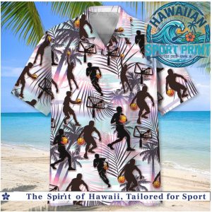 Basketball Silhouette Palm Tree Sunset Tropical Summer Aloha Shirt