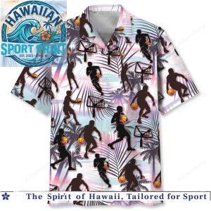Basketball Silhouette Palm Tree Sunset Tropical Summer Aloha Shirt