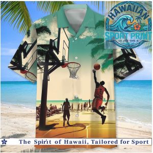Beach Basketball Sunset Slam Dunk Tropical Summer Hawaiian Shirt