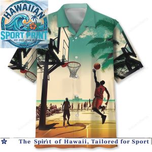 Beach Basketball Sunset Slam Dunk Tropical Summer Hawaiian Shirt