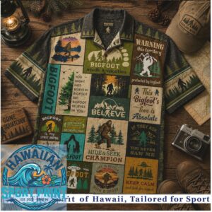 Bigfoot Warning Territory Patchwork Outdoor Adventure Hawaiian Shirt