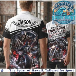Biker Reaper Skeleton Motorcycle Baddass Quote Custom Name Hawaiian Shirt