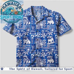 Blue Pug Pattern Island Tribal Style Summer Hawaiian Shirt