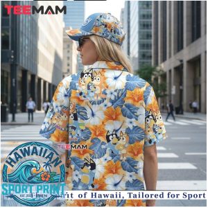 Bluey Hibiscus Floral Tropical Summer Aloha Hawaiian Shirt