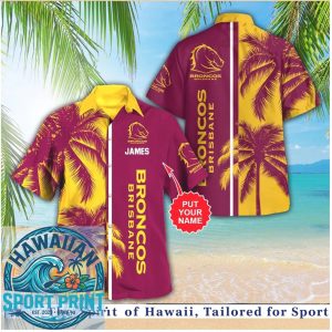 Brisbane Broncos Football Team Sunset Palm Tree Hawaiian Shirt