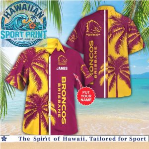 Brisbane Broncos Football Team Sunset Palm Tree Hawaiian Shirt
