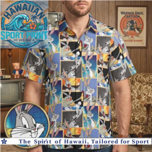 Bugs Bunny Comic Strip Action Retro Blue Hawaiian Shirt