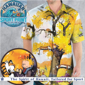 Calvin And Hobbes Autumn Tree Sleeping Cute Cartoon Hawaiian Shirt