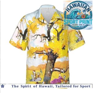 Calvin And Hobbes Autumn Tree Sleeping Cute Cartoon Hawaiian Shirt