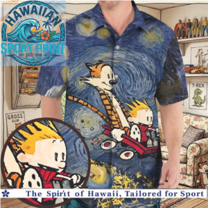 Calvin and Hobbes Starry Night Space Adventure Hawaiian Shirt