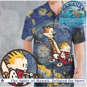 Calvin and Hobbes Starry Night Space Adventure Hawaiian Shirt