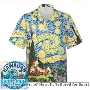 Calvin and Hobbes Starry Night Van Gogh Art Hawaiian Shirt