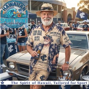 Carlton Blues AFL Fan Too Old To Care Tropical Summer Hawaiian Shirt