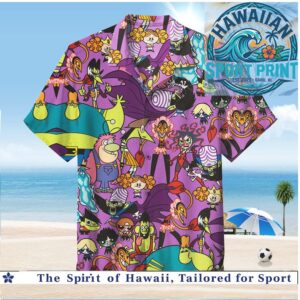 Cartoon Characters Retro Collage Cartoon Purple Hawaiian Shirt