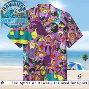 Cartoon Characters Retro Collage Cartoon Purple Hawaiian Shirt