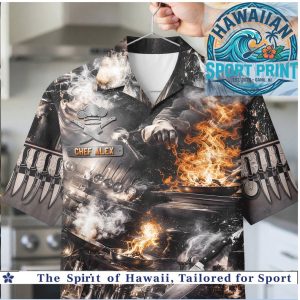 Chef Kitchen Cooking Fire Flames Knives Culinary Hawaiian Shirt